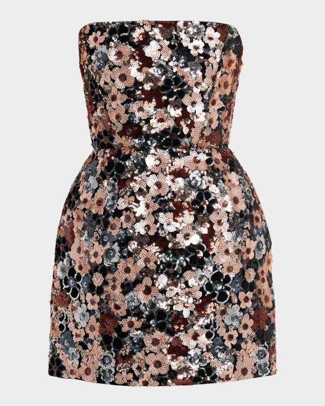 Maraya Strapless Floral Sequin Fit & Flare Mini Dress